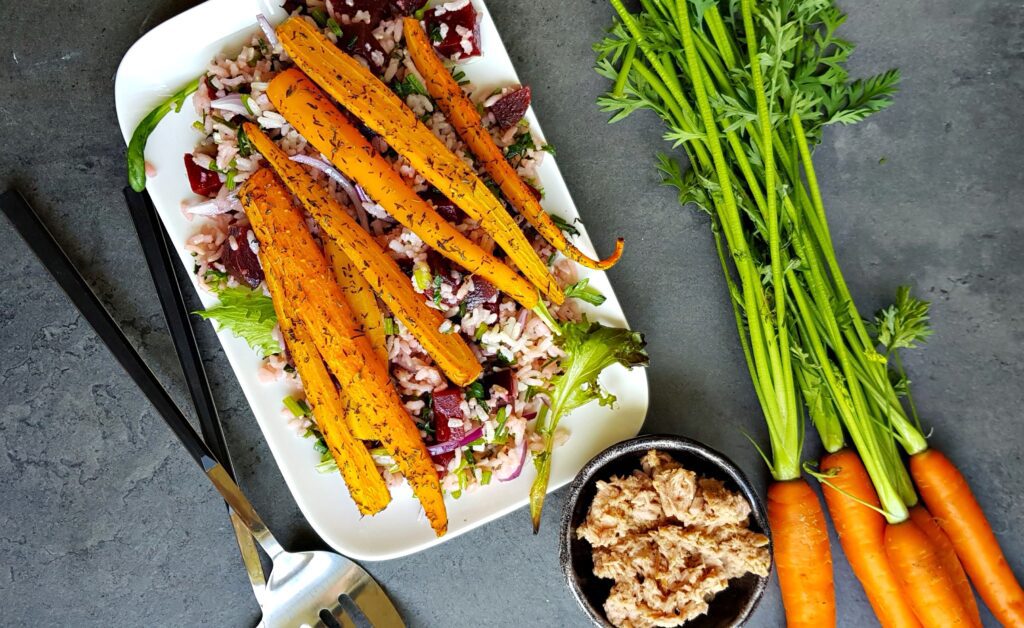 rice salad with roasted carrots