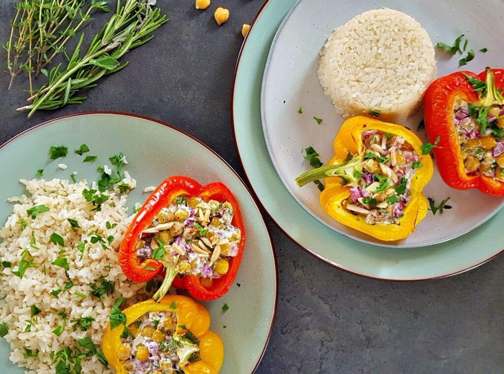 stuffed bell peppers with chickpeas and goat cheese