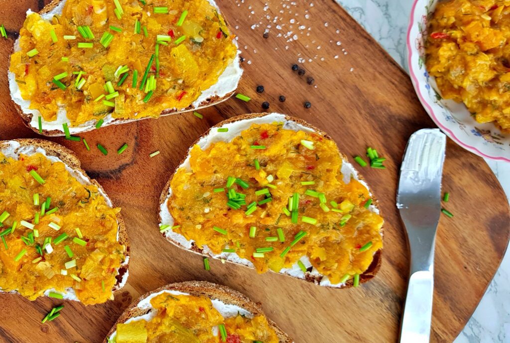 zucchini recipe dip on toast with cream cheese