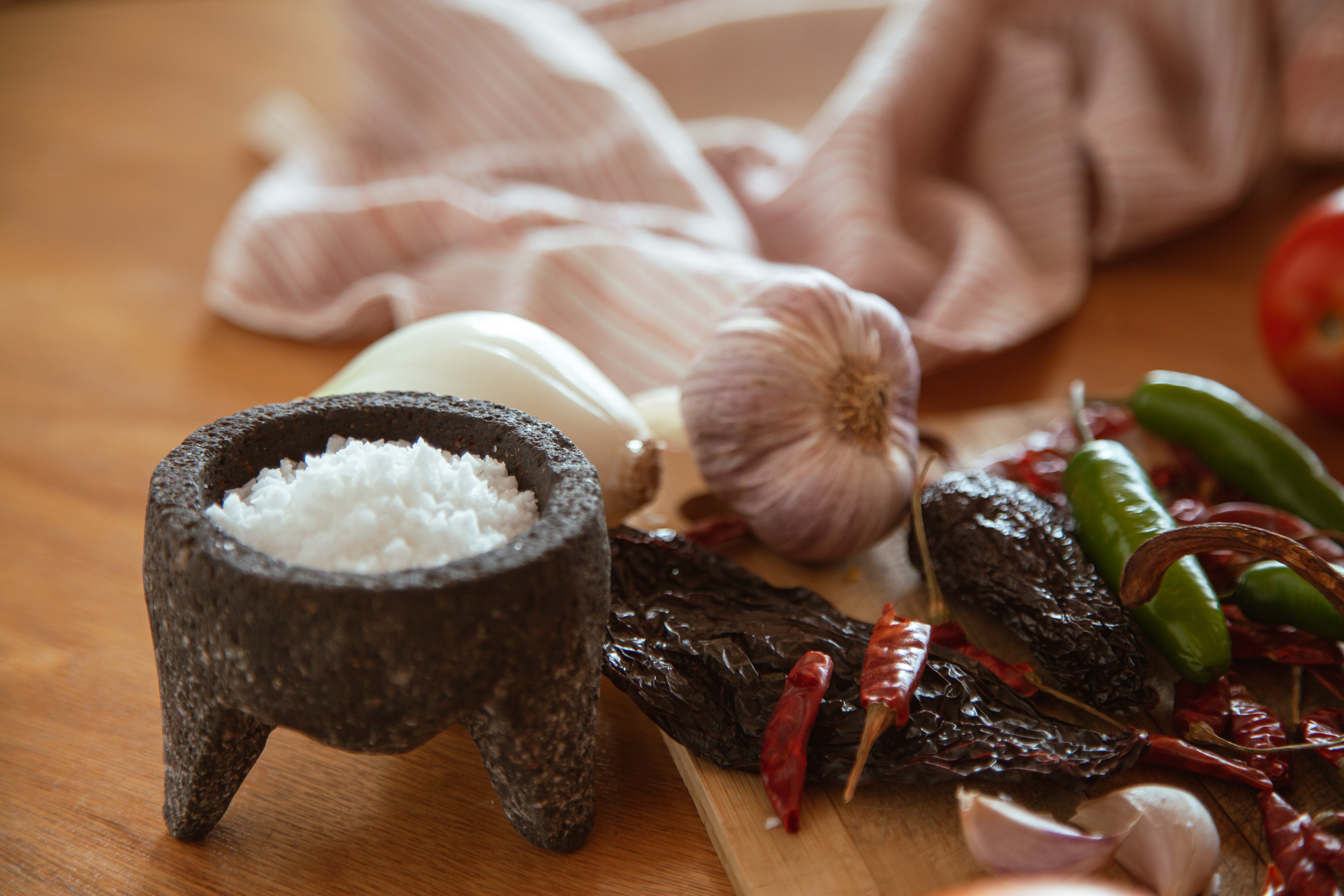 salt, garlic and dry hot peppers