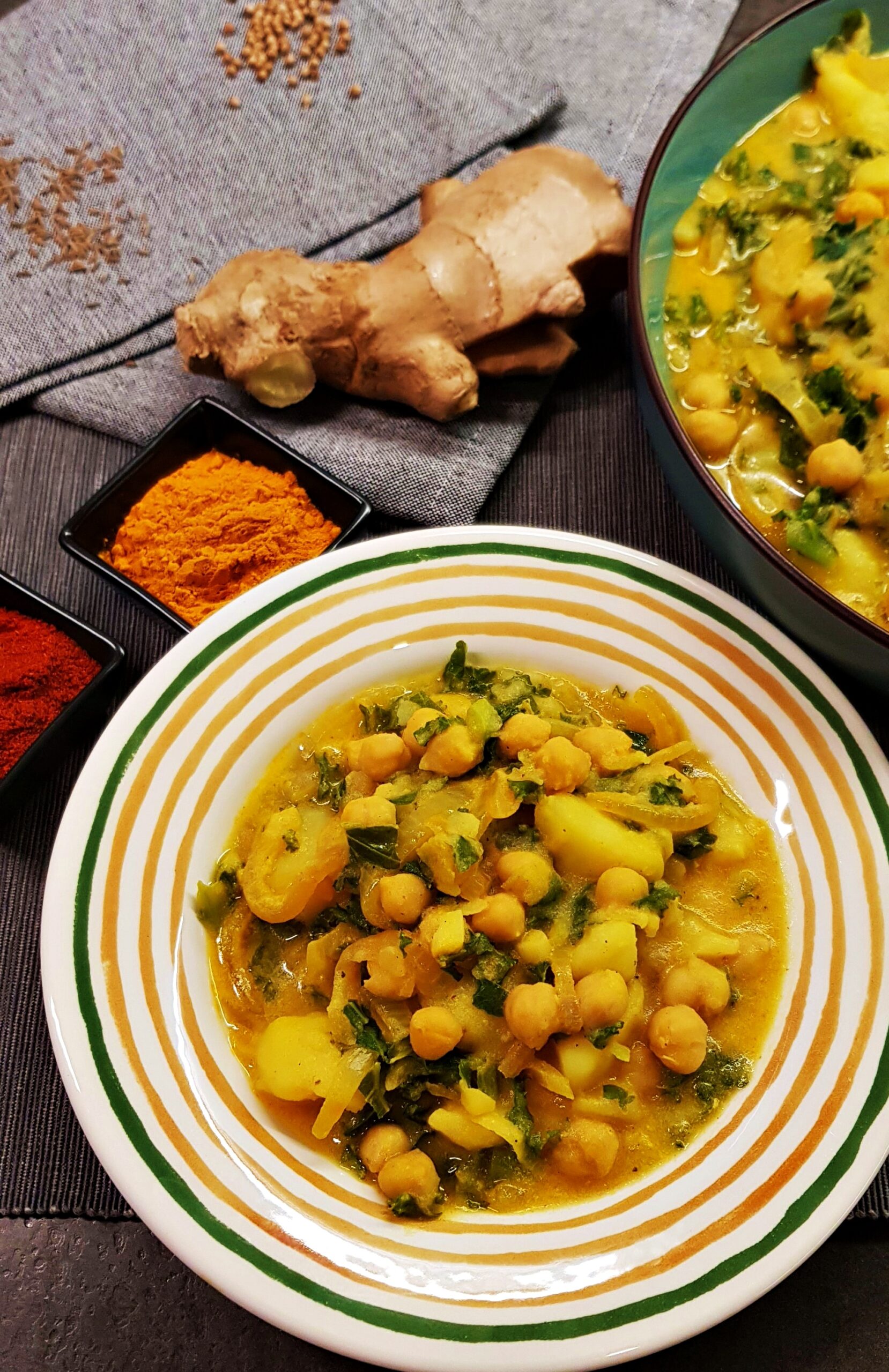 potato curry with coconut milk and kale