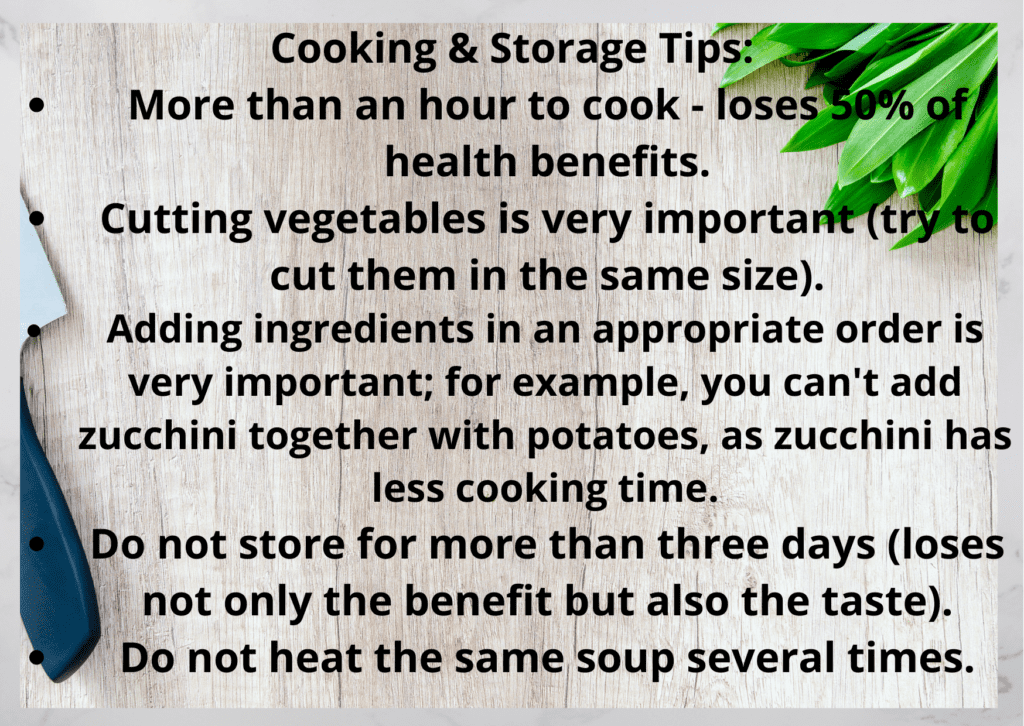 Cooking and storage tips for vegetable soup