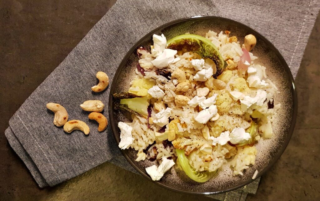 rice salad with cauliflower and tahini-orange dressing