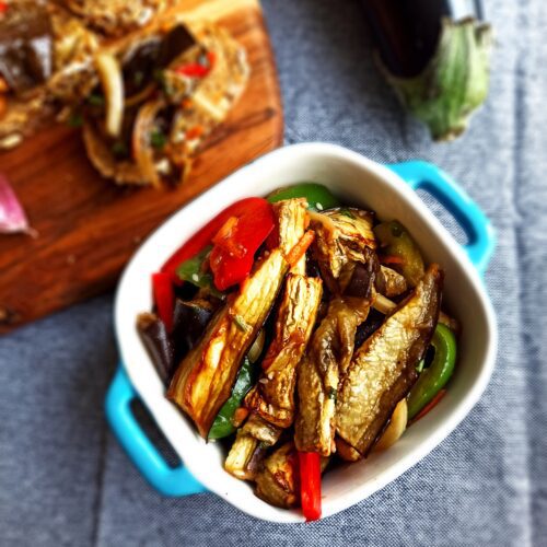 eggplant appetizer with bell pepper and garlic