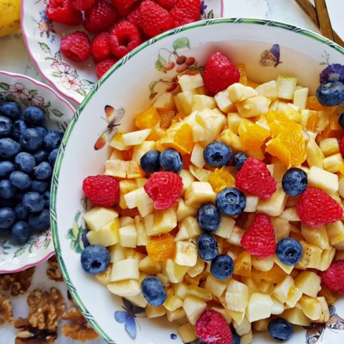 fruit salad: apple, banana, orange, berries