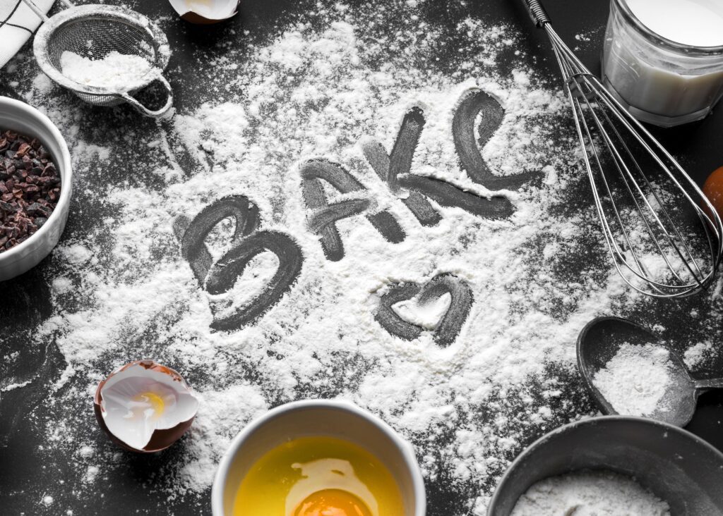 close up baking supplies table