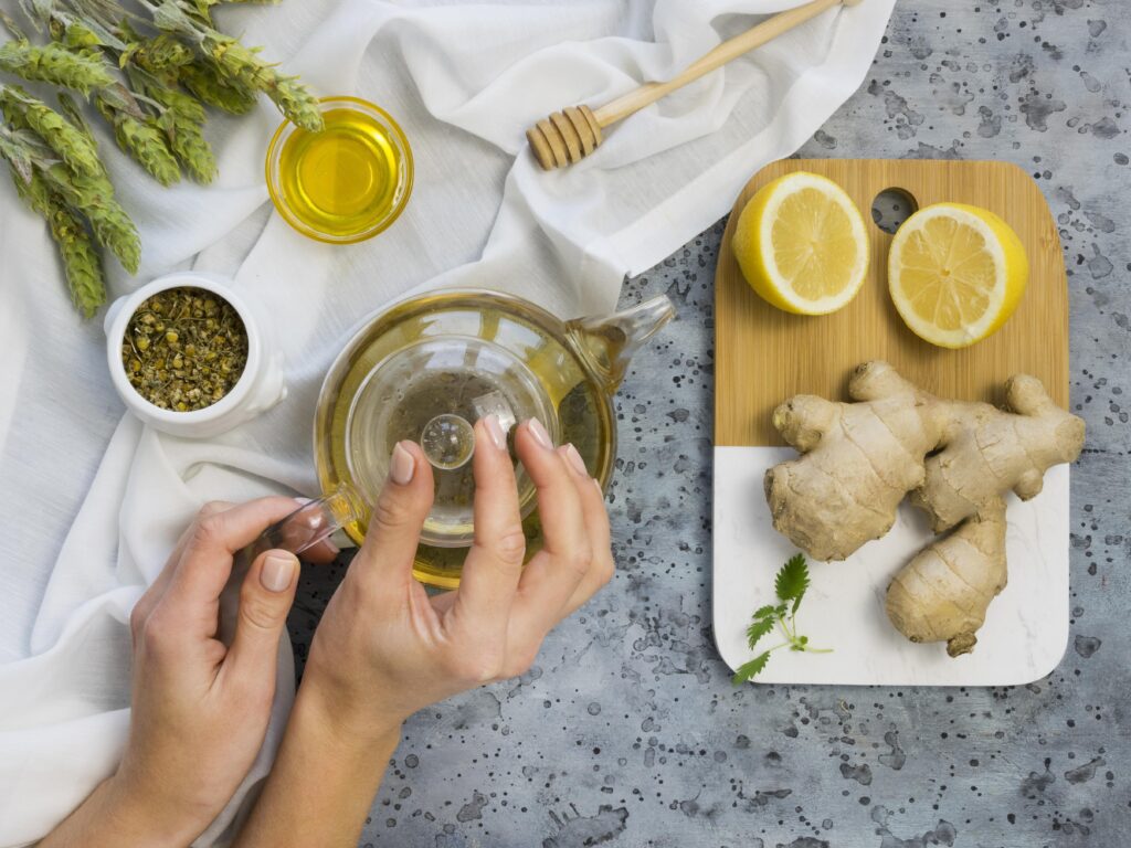 ginger, lemon, raw honey