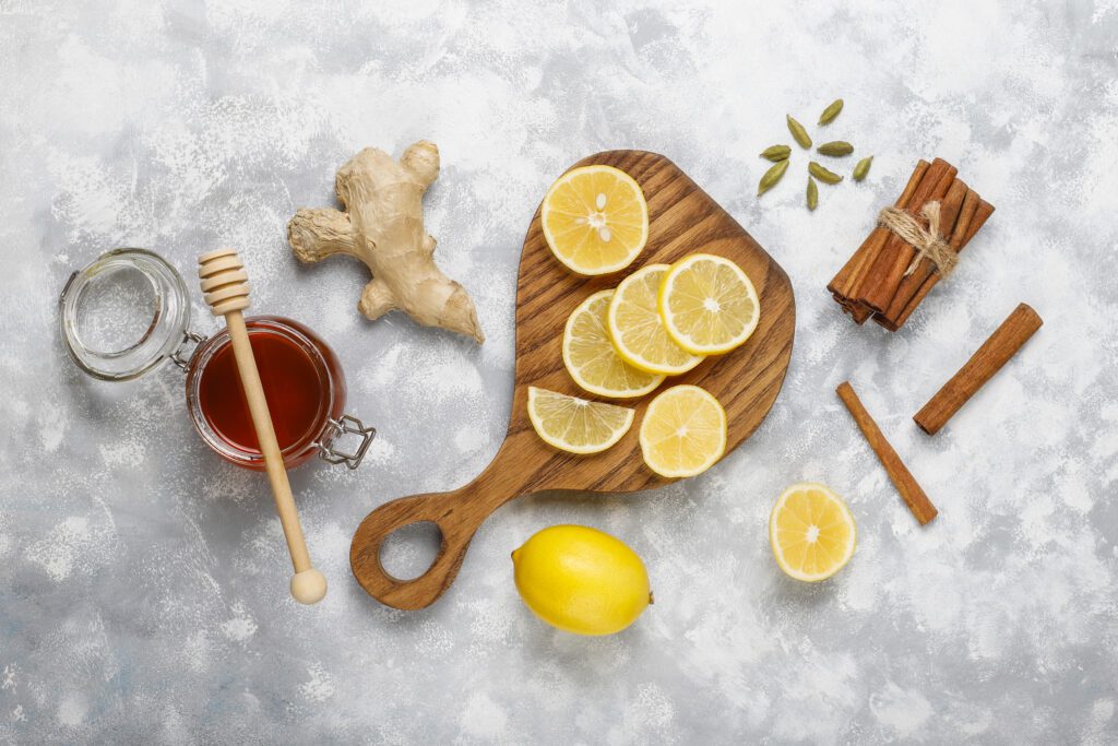 ginger, lemon, raw honey, cinnamon