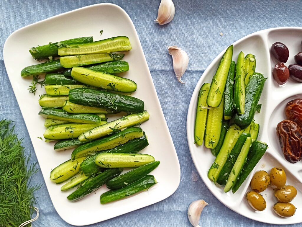 marinated cucumbers with fresh dill and garlic