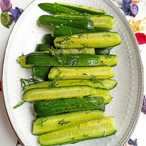 marinated cucumbers with fresh dill and garlic