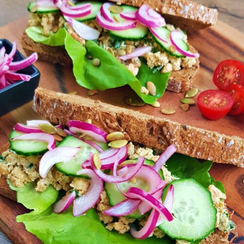 chickpea sandwich with pickled red onion