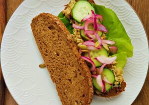 chickpea sandwich with pickled red onion