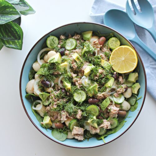 lima bean salad with tuna and spinach