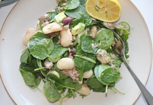 lima bean salad with tuna and spinach