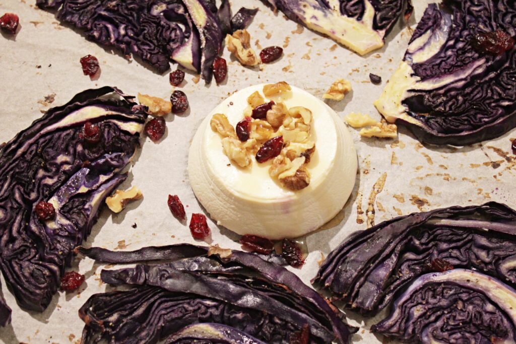 roasted red cabbage with ricotta cheese, walnuts and cranberries