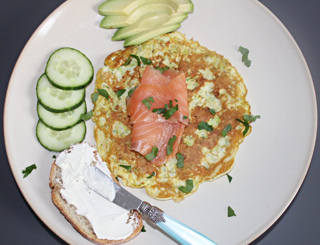 cabbage omelet with smoked salmon and avocado