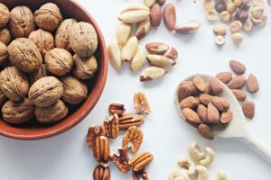 nuts: walnuts, almonds, cashew nuts, pecans, hazelnuts