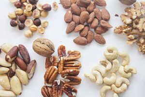 nuts: walnuts, almonds, cashew nuts, pecans, hazelnuts