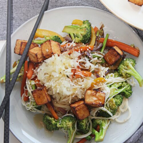 Vegan Rice Noodles Stir-Fry with Tofu