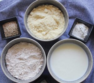 almond flour, wholemeal flour, kefir, baking powder, salt