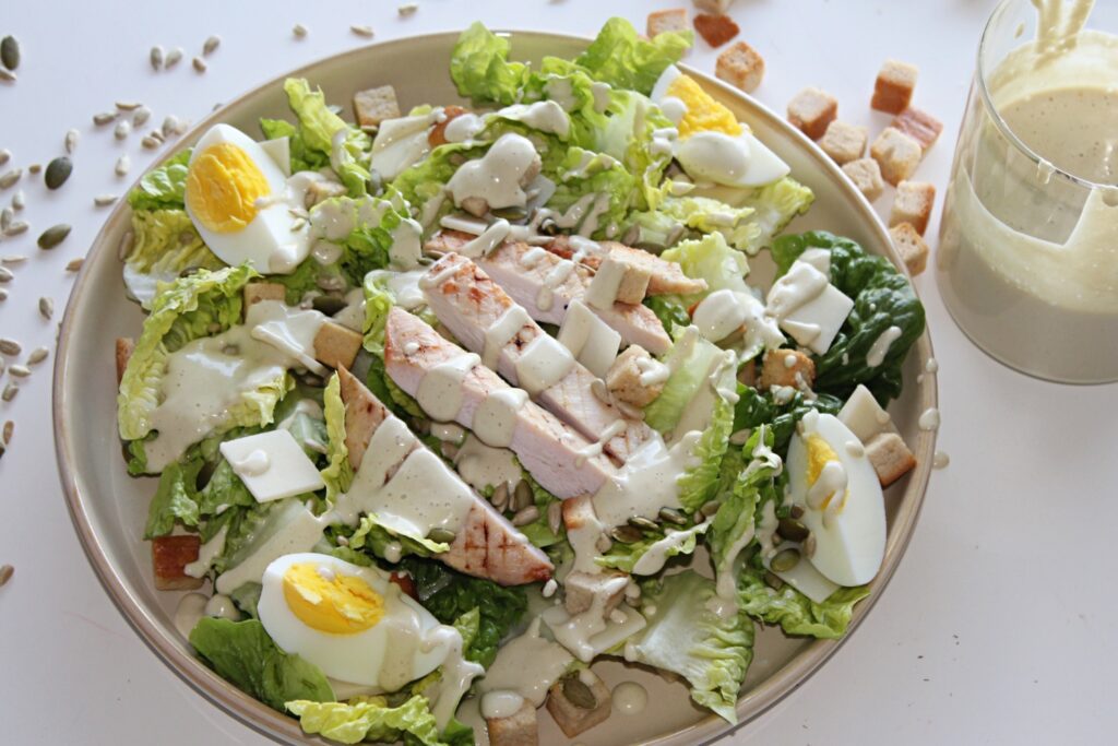 chicken caesar salad with yogurt dressing
