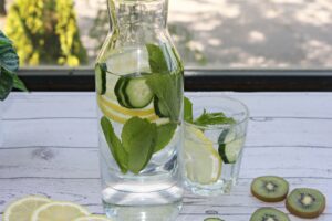 Detox water with lemon, cucumber, and mint