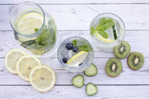 Detox water with lemon, cucumber, and mint