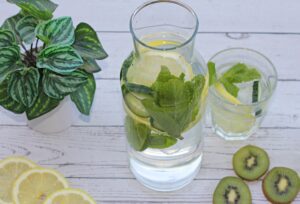 Detox water with lemon, cucumber, and mint
