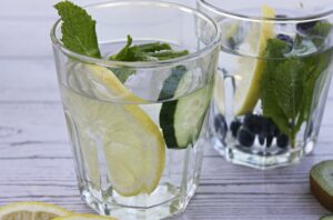 Detox water with lemon, cucumber, and mint