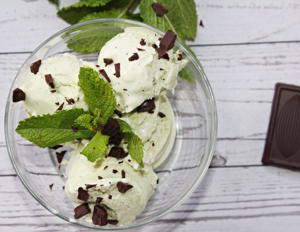 mint chocolate chip ice cream made with cottage cheese