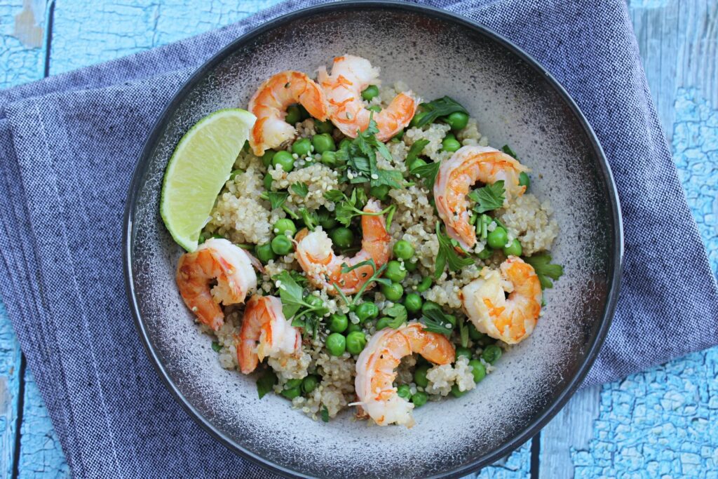 shrimp quinoa bowl