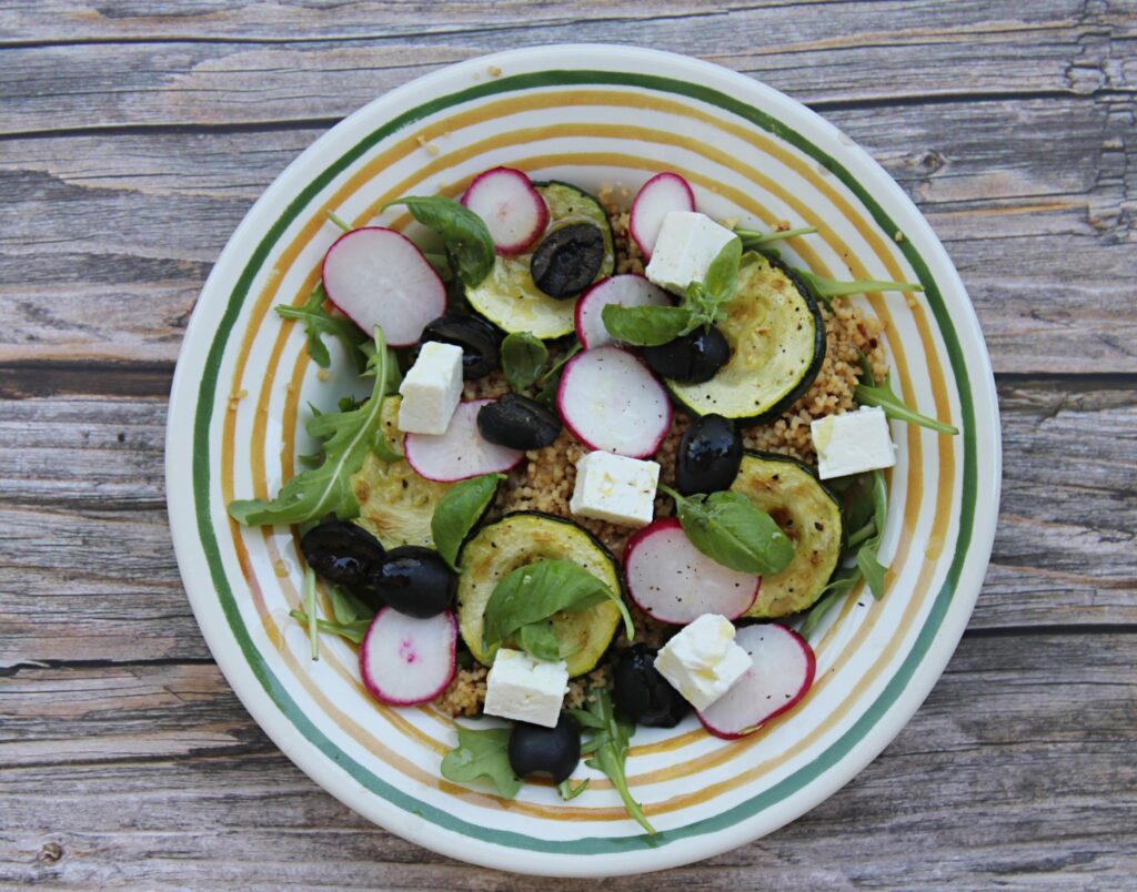 couscous salad with feta and zucchini