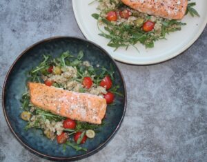 Mediterranean salmon with quinoa